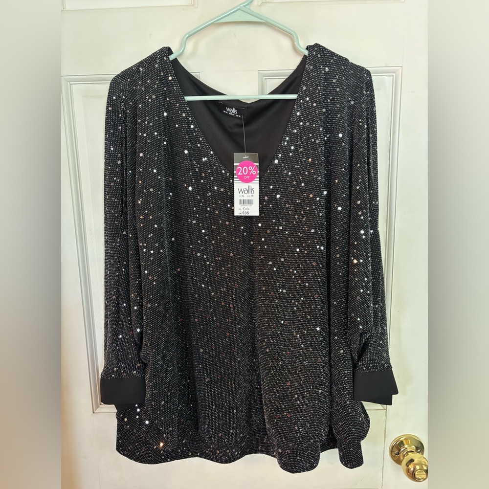 Wallis Black Sequin Women's Top, XL